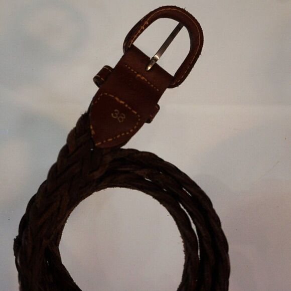Brown Braided Leather Belt Mens Size 38 Made In Argentina - Picture 2 of 4